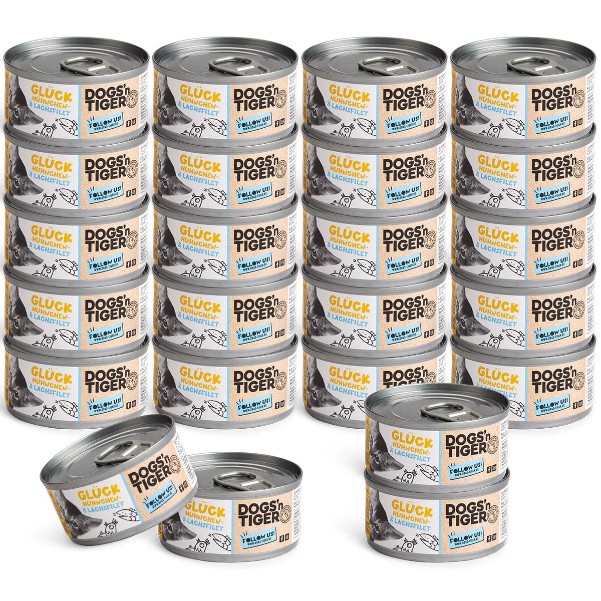 Dogs’n Tiger Adult, nourriture premium pour chats, bonheur, nourriture humide, sans céréales, poulet & saumon