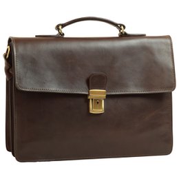 Leather Laptop Briefcase - Black