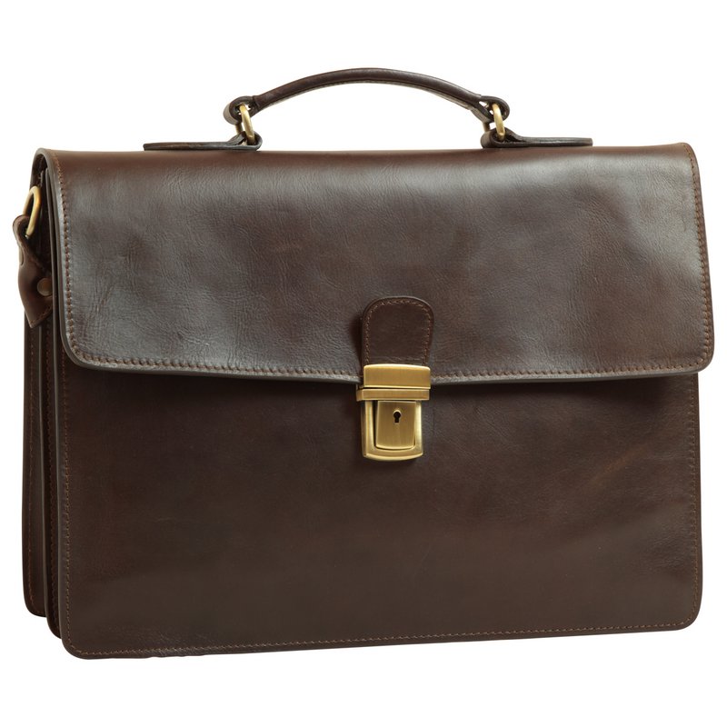 Leather Laptop Briefcase - Black