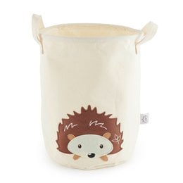 Cream-colored storage basket with a cute hedgehog design, suitable for organizing and storing items in a nursery or bedroom.