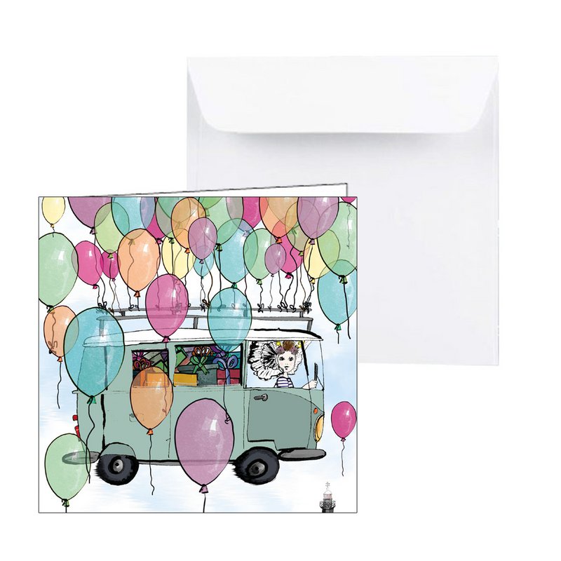 Zeeland greeting card vintage bus with balloons