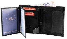 Portafoglio da uomo SteinMeister realizzato in vera pelle di colore nero. Formato 10×12 cm.