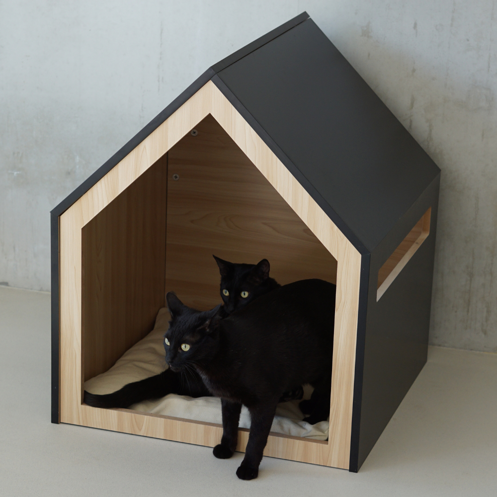 Kattenhuis | hondenhuis | hout | katoen | zwart | 58 x 58 x 65 cm
