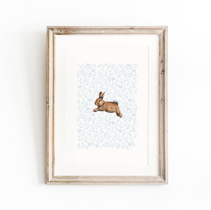 Blue bunny poster, bunny nursery art print, cute bunny poster, blue boys room poster, cute bunny print, boys room, boys nursery art print