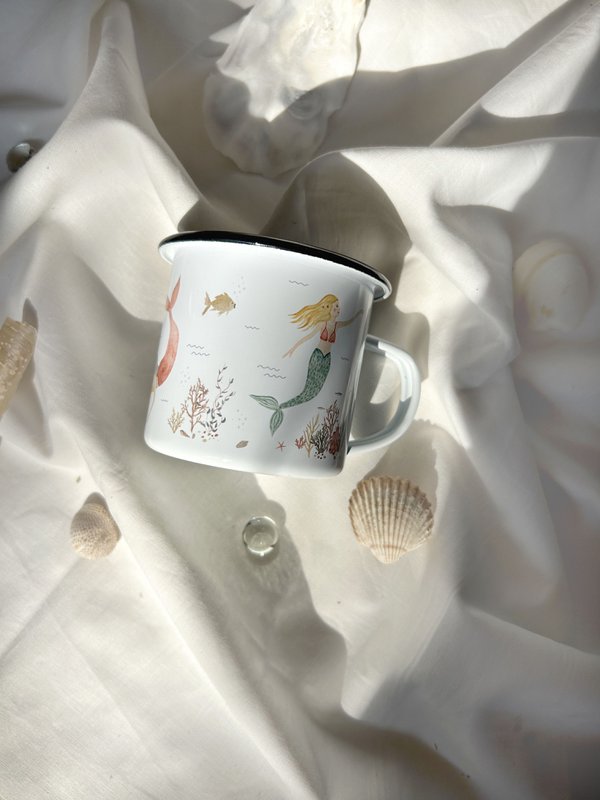 Sirene in tazza smaltata | Tazza | Tazza per bambini | Ragazza | Sirena | Sott'acqua | Acquerello | Acquerello || CUORE E CARTA