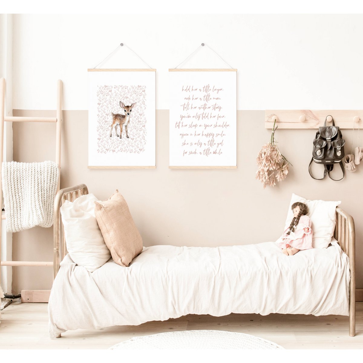 Impression d’art de pépinière de cerfs, affiche de cerfs, affiche de cerfs mignons, affiche de chambre de filles roses, impression boisée, impression de cerfs mignons, impression d’art de pépinière de filles, chambre de filles