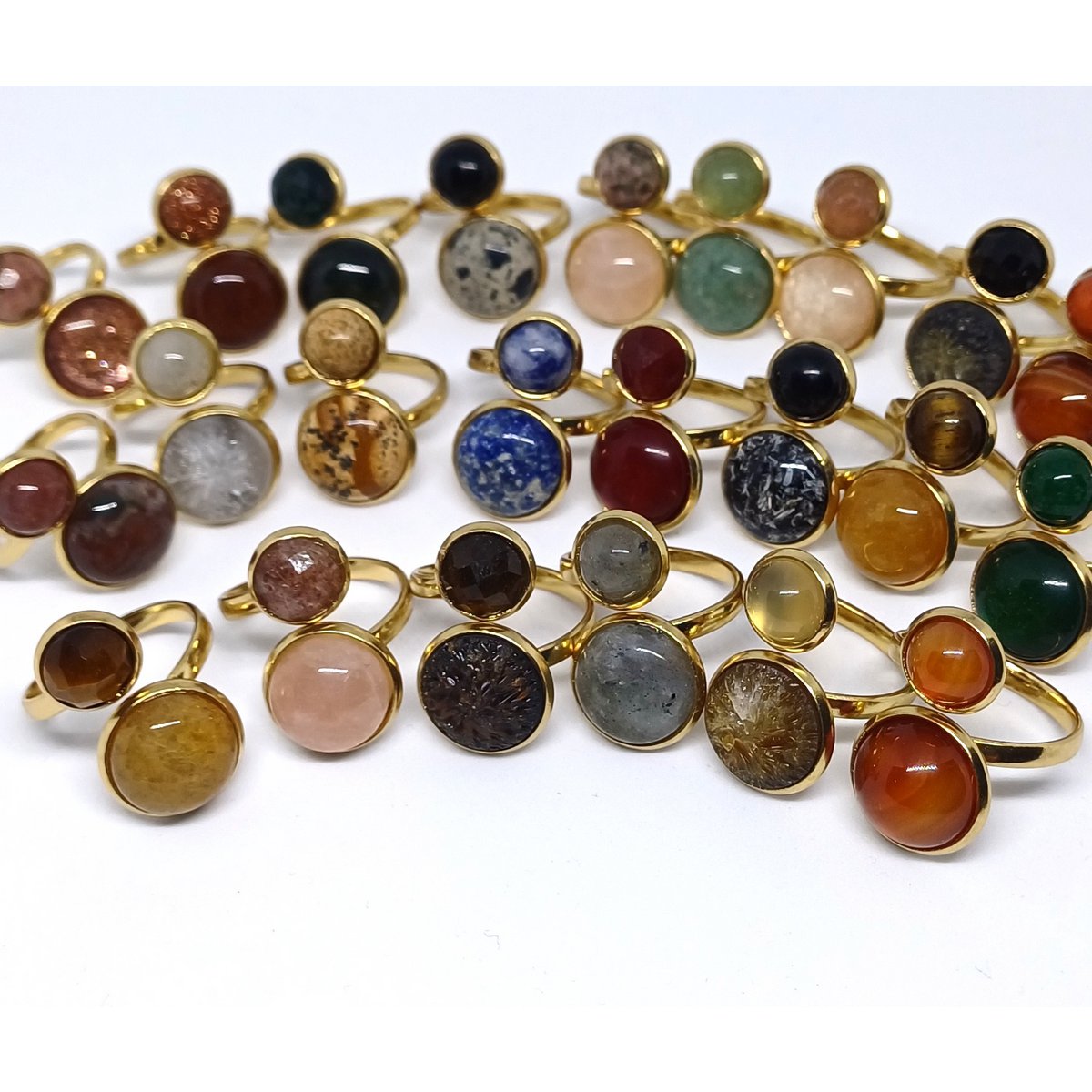 Anelli con pietre preziose in acciaio inossidabile (10 pezzi) Castone 8 e 12 mm.