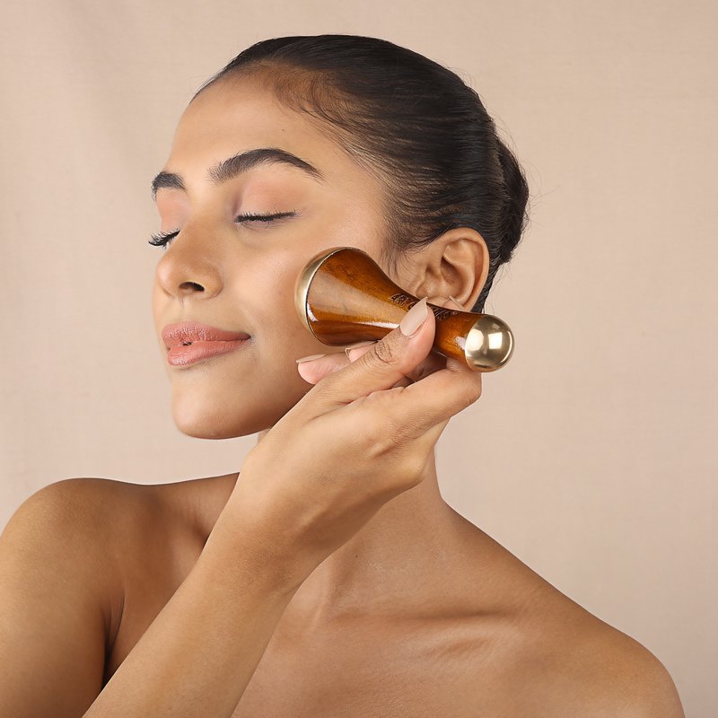 Bacchetta Ayurvedica Kansa Doppia Cupola | Strumento per massaggio facciale per il ringiovanimento della pelle e la cura della zona sotto gli occhi