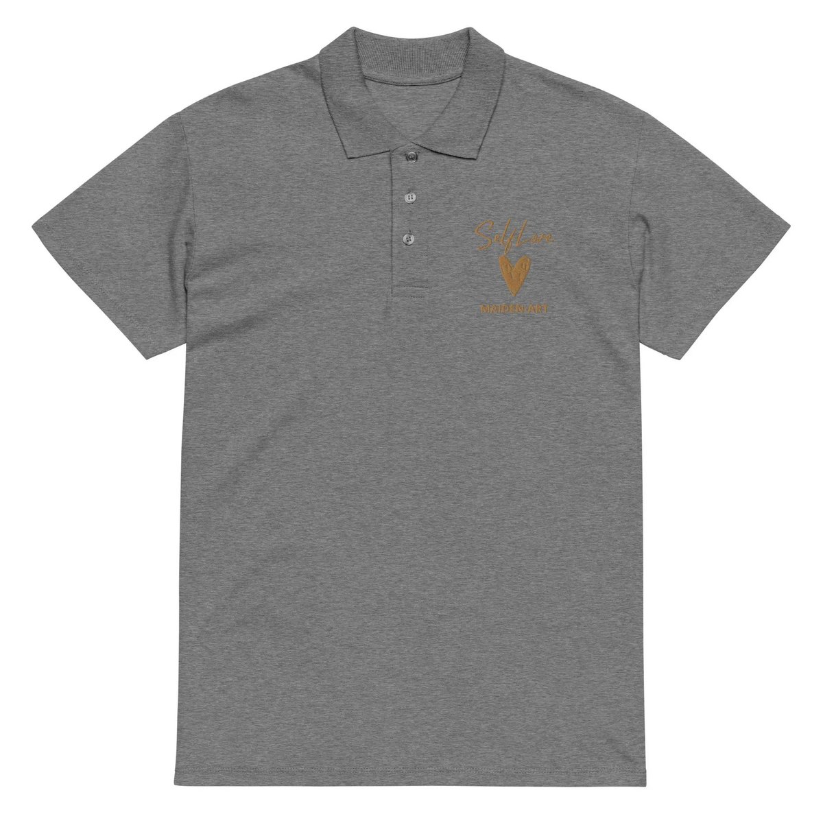 Self Love Premium piqué poloshirt met oudgouden borduursel