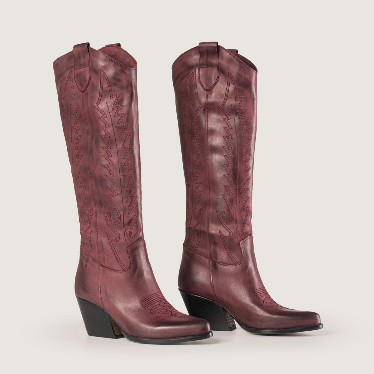 Bottes texanes bordeaux brossées Nabiki
