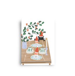 Postkarte 'Weihnachtsfrühstück (mit Katze)'