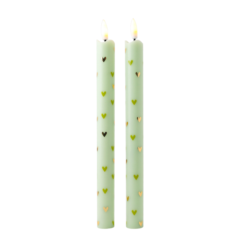 Led Candle Pilar Hearts Green - Juego de 2