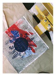 handbedruckte Stofftasche mit Dackelmotiv navy