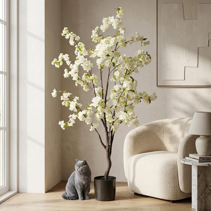 Kunstig plante - Prunus - Kirsebærblomst - Hvid - 135cm