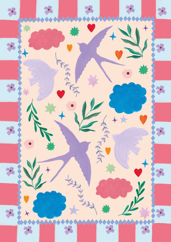 5x kort Swallow Print