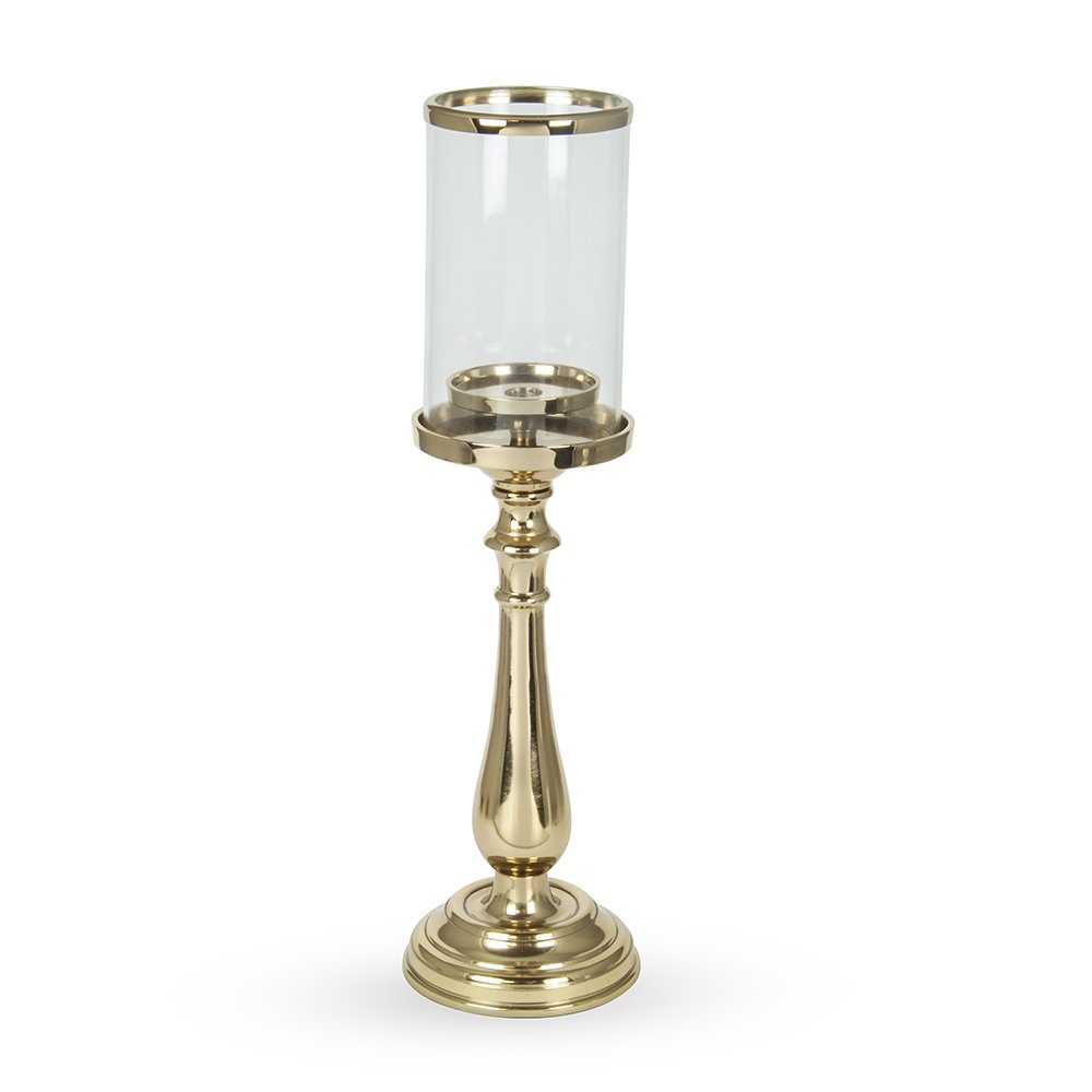 Bougeoir pour 1 bougie, métal plaqué en nickel avec verre, couleur or, 51 cm, décosiluet
