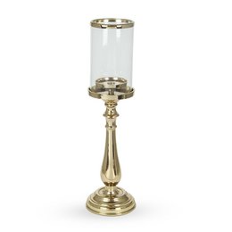 Porta di candele per 1 candela, metallo nichelato con vetro, colore oro, 51 cm, decosiluet