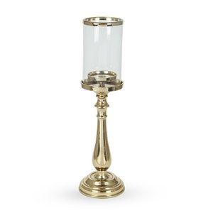 Kandelaar voor 1 kaarsen, nikkel aangelegd metaal met glas, gouden kleur, 51 cm, decosiluet