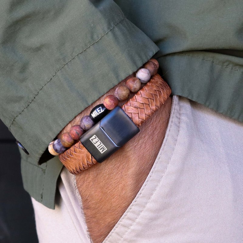 Herren-Armband-Set „Cognac Charm“ – schwarzer Verschluss