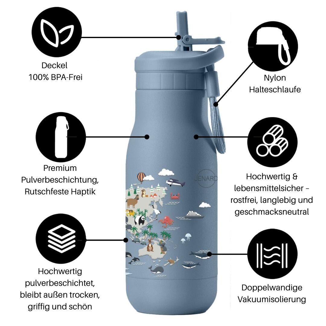 JENARD® stainless steel drinking bottle for children – space blue