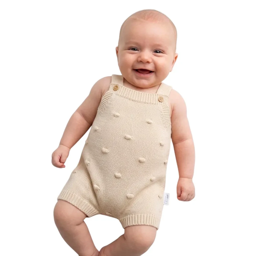 Baby Boy Textured Knit Romper i Ecru
