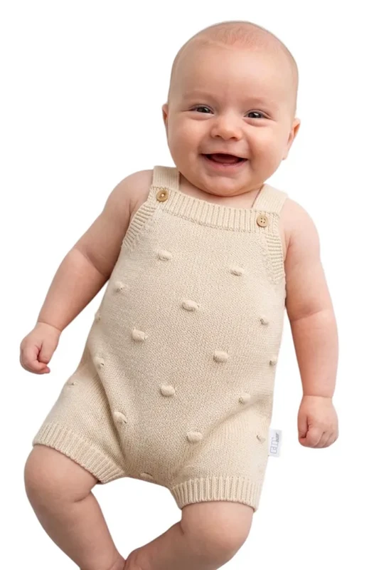 Baby Boy Textured Knit Romper i Ecru
