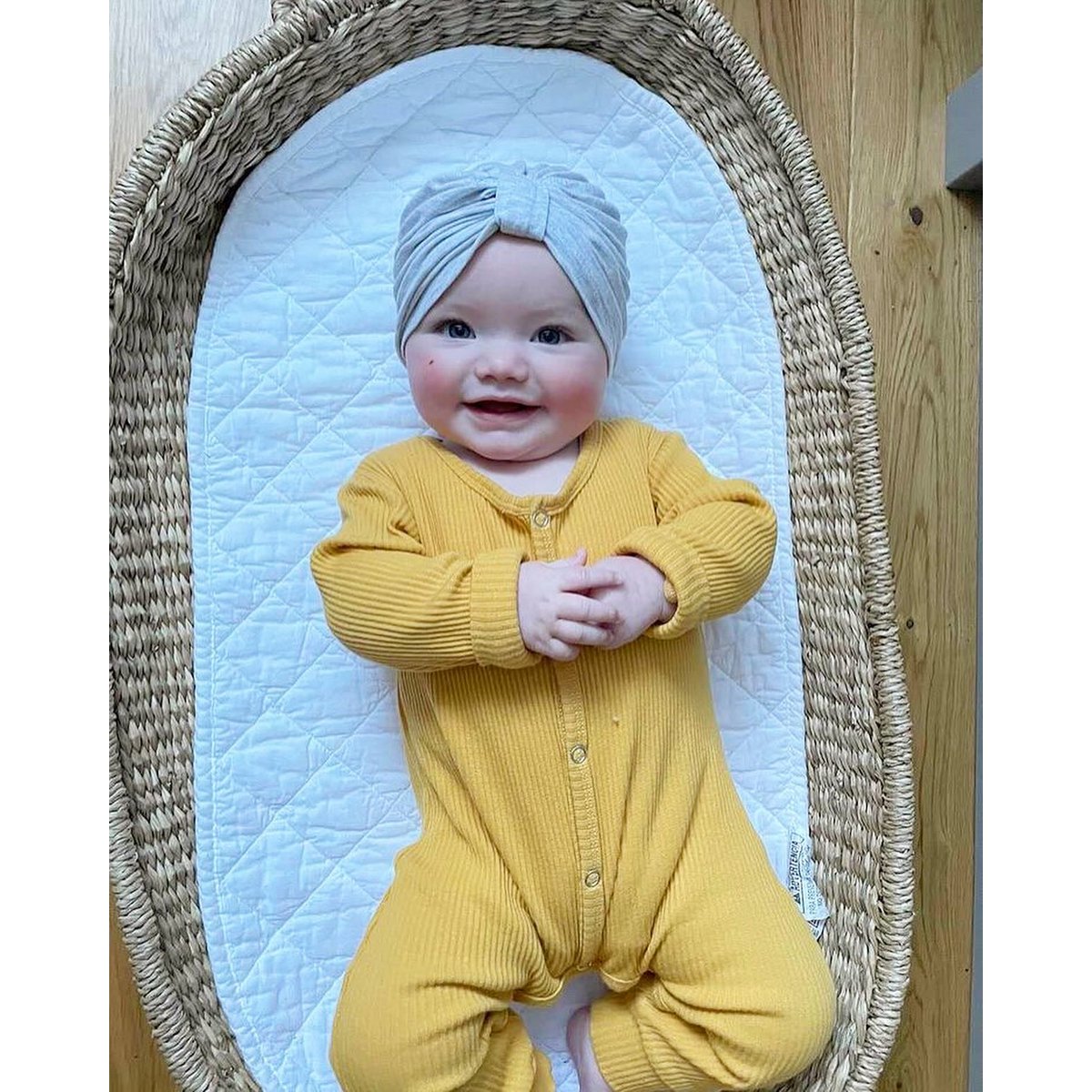 Mustard ribbed baby grow