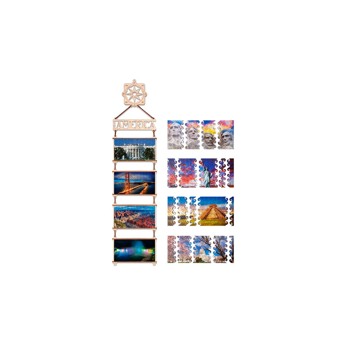 Eco Wood Art (EWA) 4 Double -sided keep jigsaw puzzles, North America, 1447, together 70 × 17.5 × 1.5 cm, cardboard box