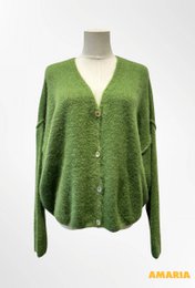 Dame cardigan - Premium kvalitet - Blød strik dyb V-hals med knapper - ALPACA/ULD - 23050