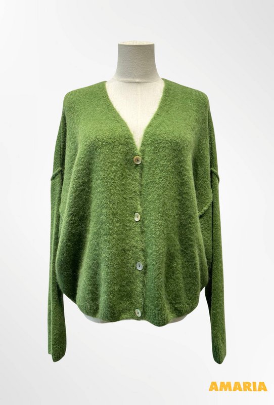 Dame cardigan - Premium kvalitet - Blød strik dyb V-hals med knapper - ALPACA/ULD - 23050