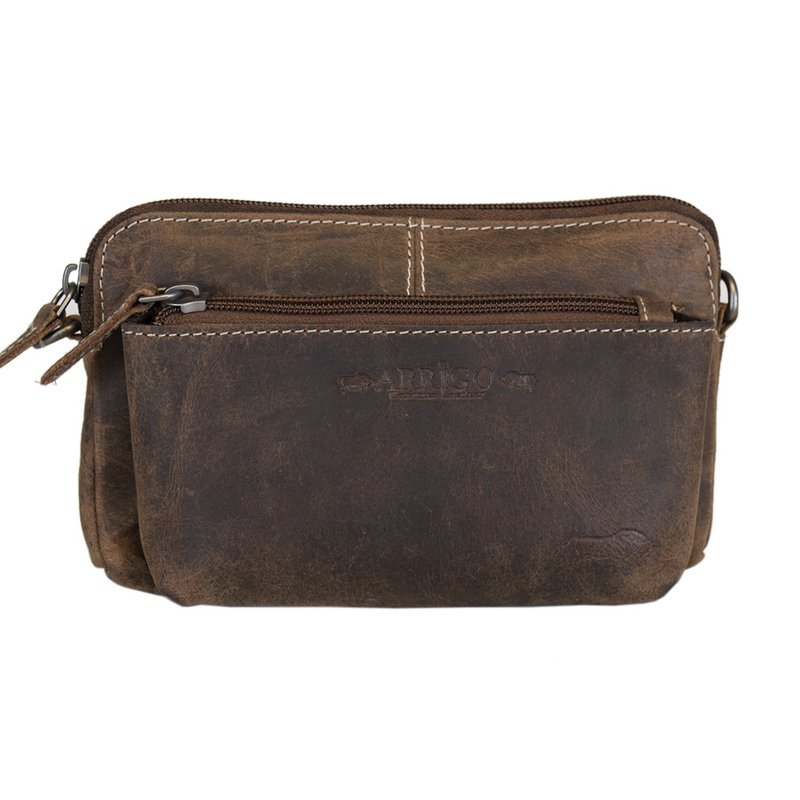 Schultertasche - Gürteltasche - Clutch aus schwarzem Büffelleder - 3 Farben Leder