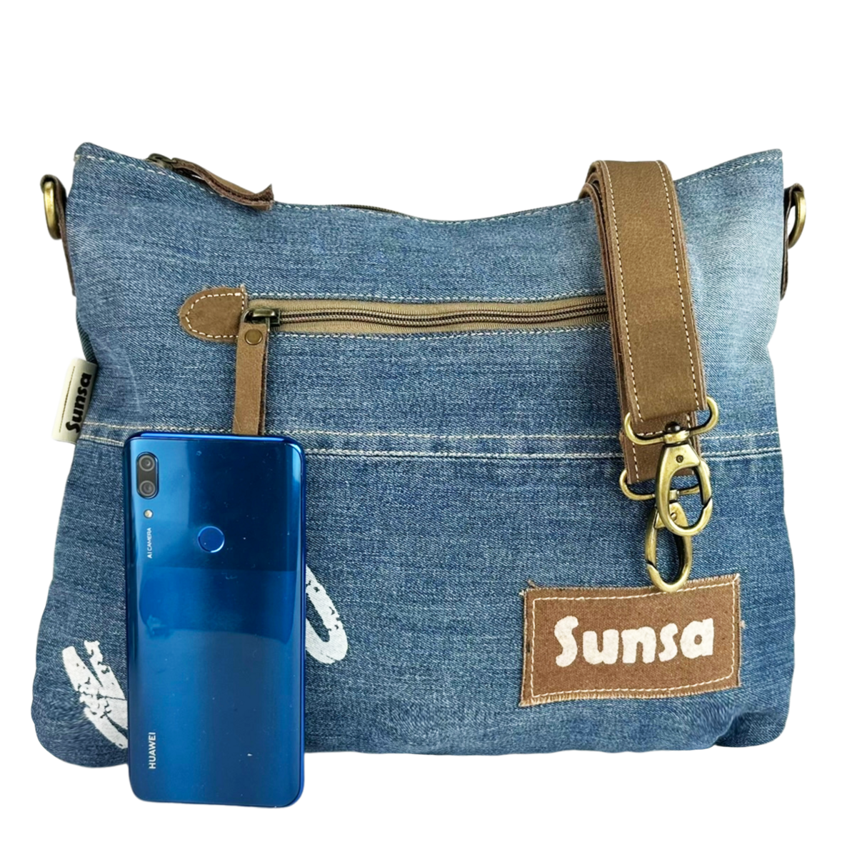 Sac bandoulière femme Sunsa. Sac bandoulière en jean et toile upcyclés. Sac à main style rétro vintage. Sac bandoulière pour femme.