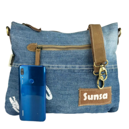 Sac bandoulière femme Sunsa. Sac bandoulière en jean et toile upcyclés. Sac à main style rétro vintage. Sac bandoulière pour femme.
