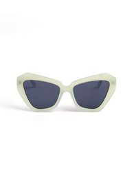  Pistachio-colored cat-eye sunglasses with dark lenses.