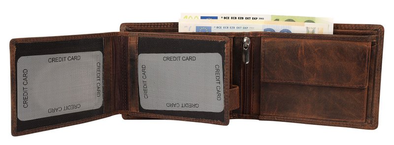 Accent ægte læder (Hunter læder) pung, RFID, liggende format, "Fischer/Angler", mørkebrun