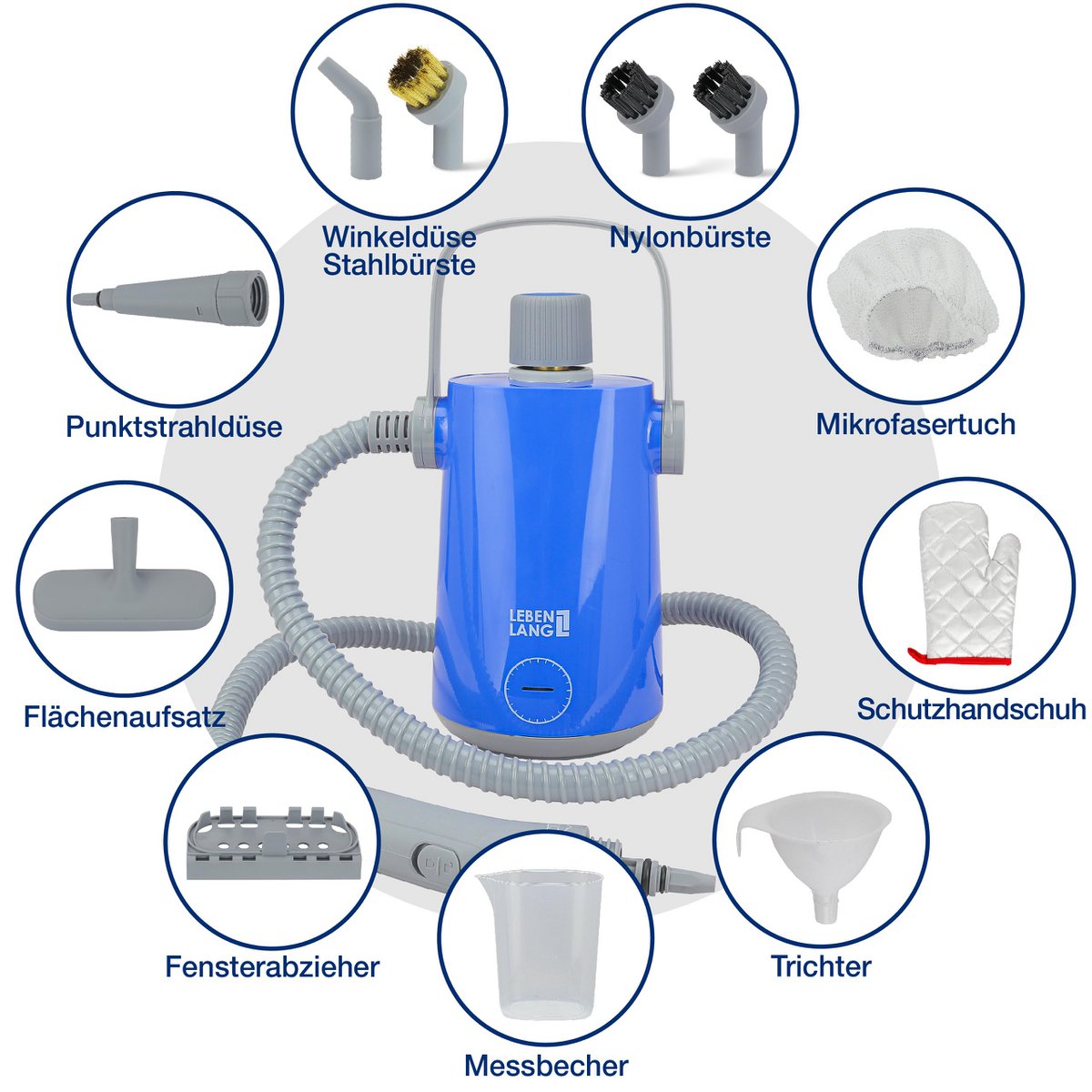 LIFETIME Elektrische Stoomreiniger Handstoomreiniger - 1000W & 300ml + 10x Accessoires | Handstoomreiniger stoomreiniger auto hetelucht voegenreiniger voor badkamertegels en voegen apparaat gestoffeerde meubels