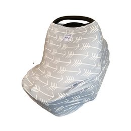 A multi-use nursing and protection cover for Maxi Cosi car seats, made of soft, breathable fabric with a neutral arrow pattern design. Provides 360-degree protection from sun, wind, and prying eyes for easy napping on the go.