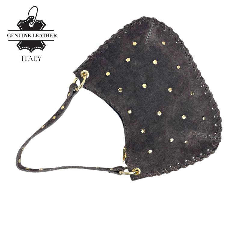 Borsa a Mano Semitonda in Crosta di Pelle con Borchie 58030
