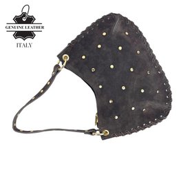 Borsa a Mano Semitonda in Crosta di Pelle con Borchie 58030
