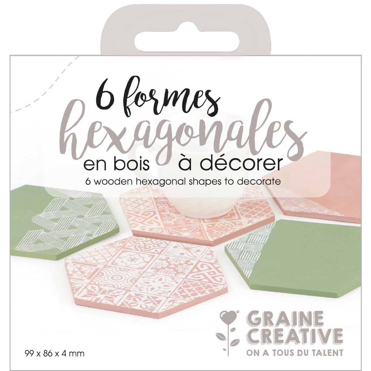 SET OF 6  WOODEN HEXAGONAL SHAPES 99x86x4mm