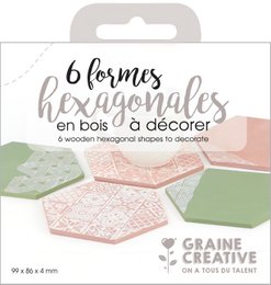 SET OF 6  WOODEN HEXAGONAL SHAPES 99x86x4mm