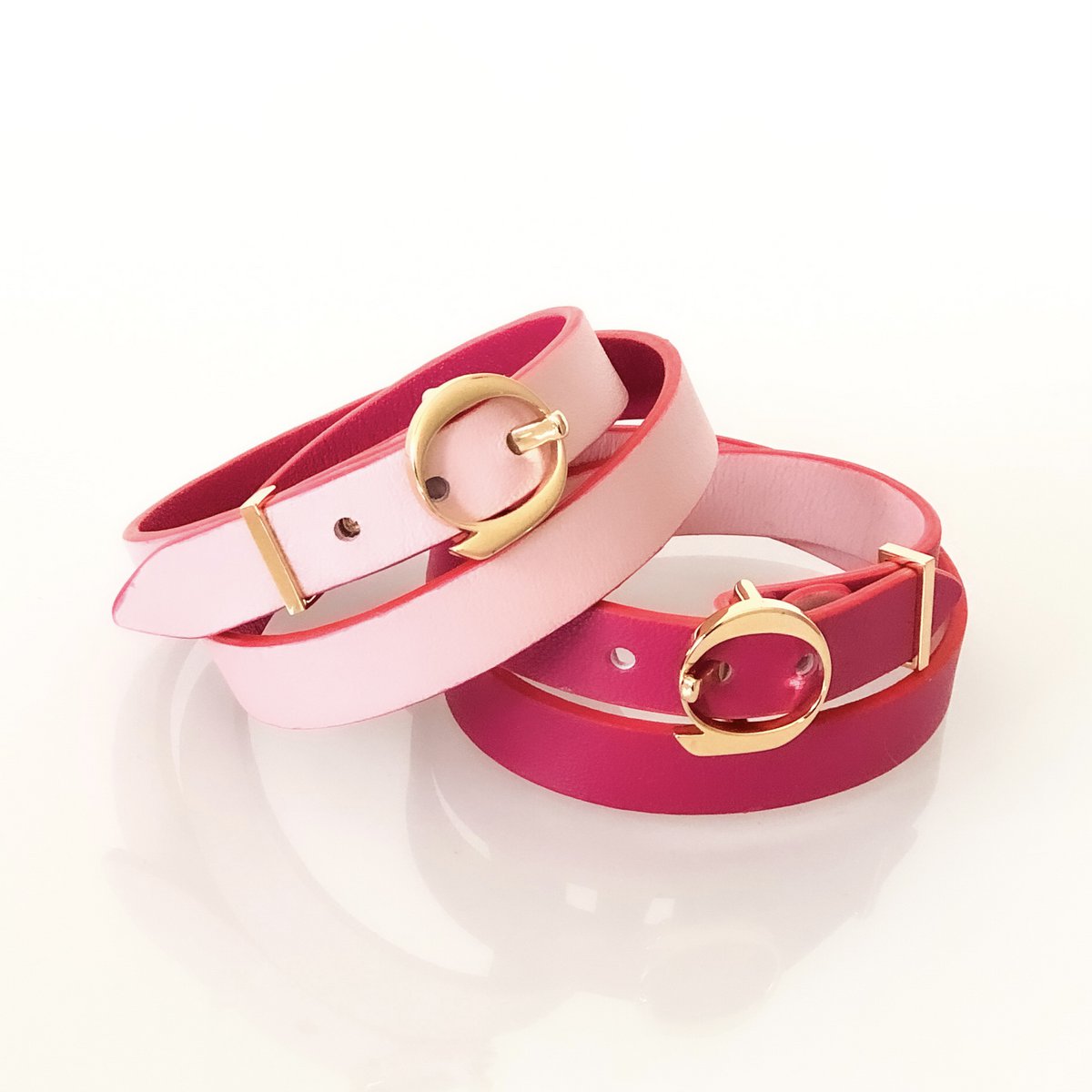 DUO TWIST leather bracelet Pink - Fuchsia