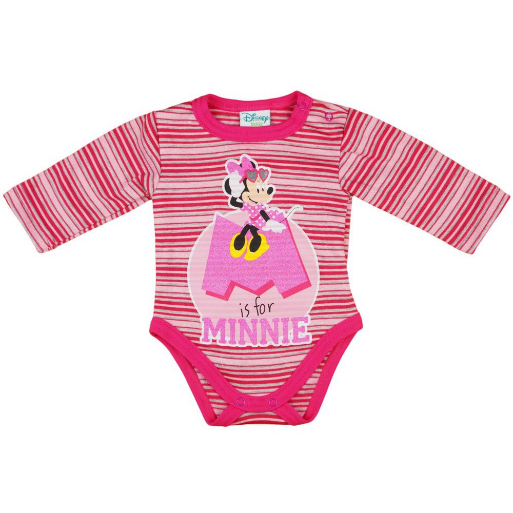 Disney Minnie Mouse Girls Long Sleeve Bodysuit Pink Stripe