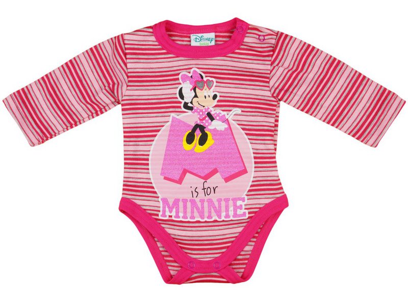 Disney Minnie Mouse Girls Long Sleeve Bodysuit Pink Stripe
