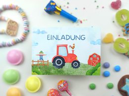 Invitationskort til traktorer - sæt til at udfylde inklusive kuverter - gårdbørns fødselsdagsfest - traktortemafest