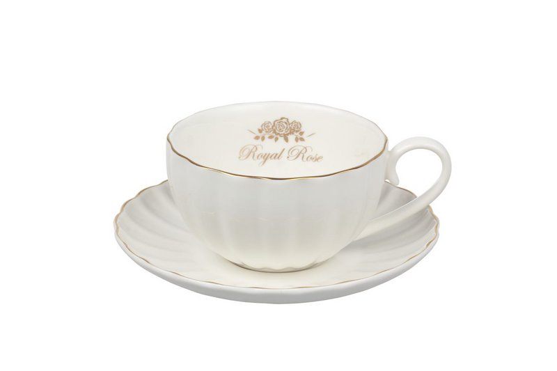 Royal Rose tazza con piattino bianco con bordo dorato 200 ml Isabelle Rose