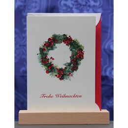 Watercolor card Christmas wreath | Merry Christmas | Red