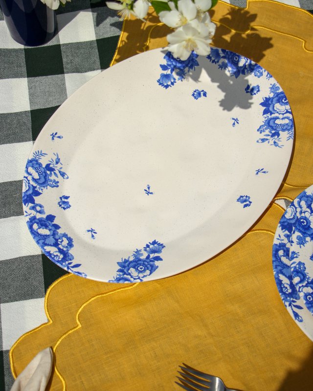 Serve Platter Vintage Flowers Blue