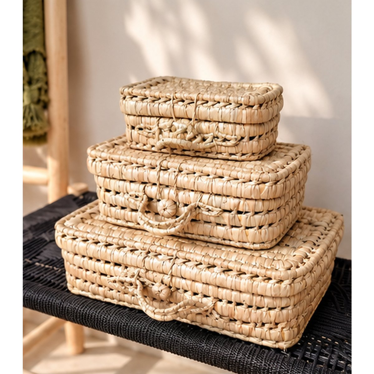 Handmade Wicker Suitcase, Palm Leaf Briefcase, Vintage Natural Fiber Basket for Children