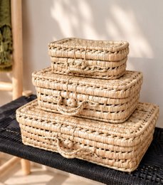 Handmade Wicker Suitcase, Palm Leaf Briefcase, Vintage Natural Fiber Basket for Children